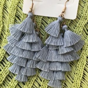 Tassel Chandelier Gray Silver Earrings